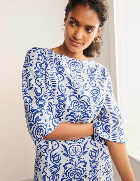 Laurie Linen Dress - Ivory, Pacific Stamp Laurie Linen Dress - Ivory, Pacific Stamp