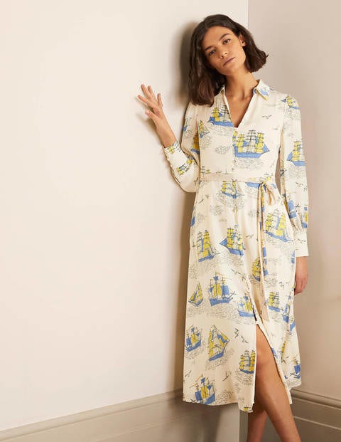 Rosanna Midi Shirt Dress - Ivory, Nautical Voyage Rosanna Midi Shirt Dress - Ivory, Nautical Voyage
