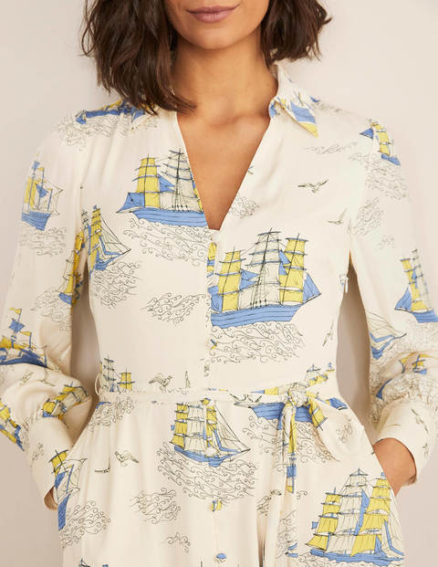 Rosanna Midi Shirt Dress - Ivory, Nautical Voyage Rosanna Midi Shirt Dress - Ivory, Nautical Voyage