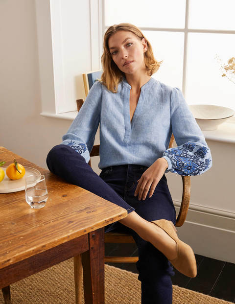 Eden Embroidered Top - Grey Blue Chambray Eden Embroidered Top - Grey Blue Chambray