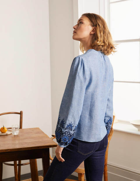 Eden Embroidered Top - Grey Blue Chambray Eden Embroidered Top - Grey Blue Chambray