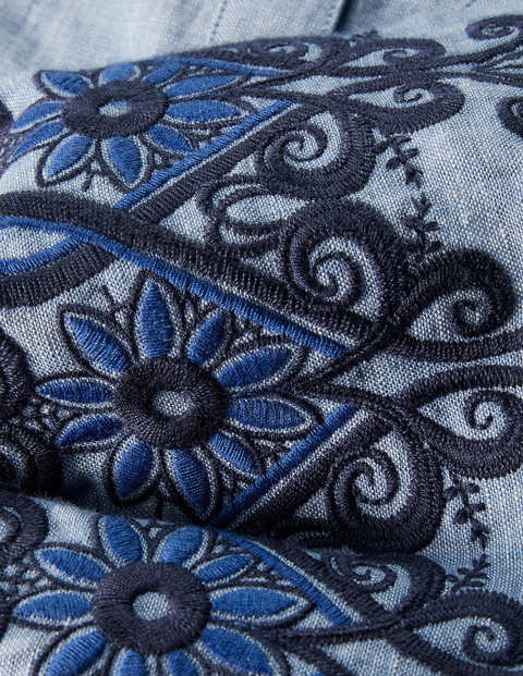 Eden Embroidered Top - Grey Blue Chambray Eden Embroidered Top - Grey Blue Chambray