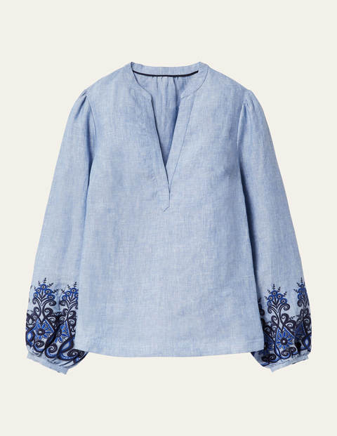 Eden Embroidered Top - Grey Blue Chambray Eden Embroidered Top - Grey Blue Chambray