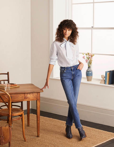 Fiona Tie Neck Shirt - Hazy Blue Ticking Stripe Fiona Tie Neck Shirt - Hazy Blue Ticking Stripe
