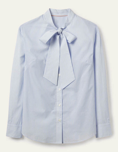 Fiona Tie Neck Shirt - Hazy Blue Ticking Stripe Fiona Tie Neck Shirt - Hazy Blue Ticking Stripe