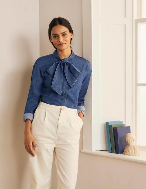 Fiona Tie Neck Shirt - Denim Fiona Tie Neck Shirt - Denim