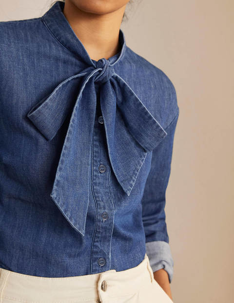 Fiona Tie Neck Shirt - Denim Fiona Tie Neck Shirt - Denim