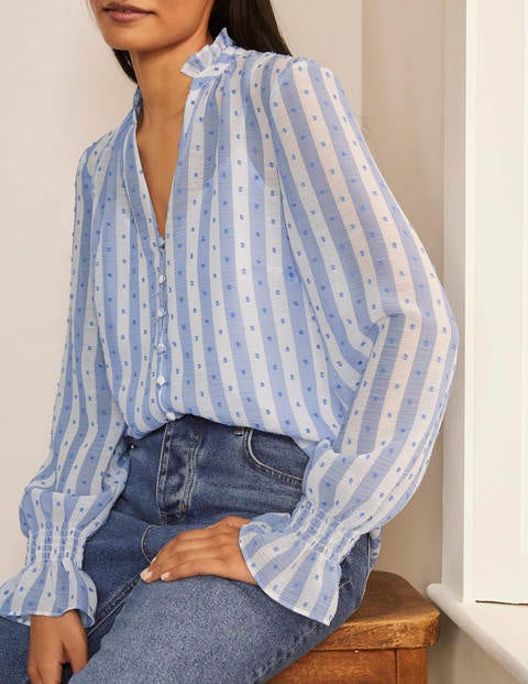 Edith Blouse - Blue and White Stripe Dobby Edith Blouse - Blue and White Stripe Dobby