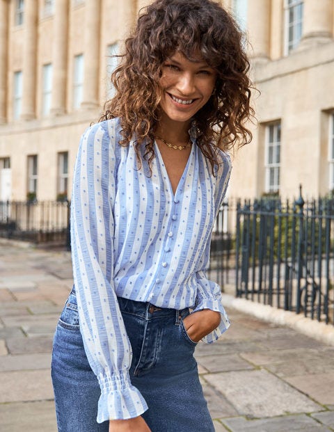 Edith Blouse - Blue and White Stripe Dobby Edith Blouse - Blue and White Stripe Dobby
