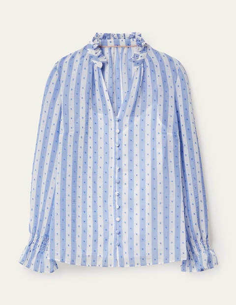 Edith Blouse - Blue and White Stripe Dobby Edith Blouse - Blue and White Stripe Dobby