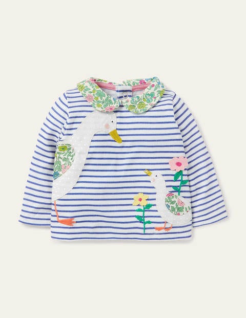 Big Appliqué Collared T-shirt - Ivory/Venice Blue Ducks Big Appliqué Collared T-shirt - Ivory/Venice Blue Ducks