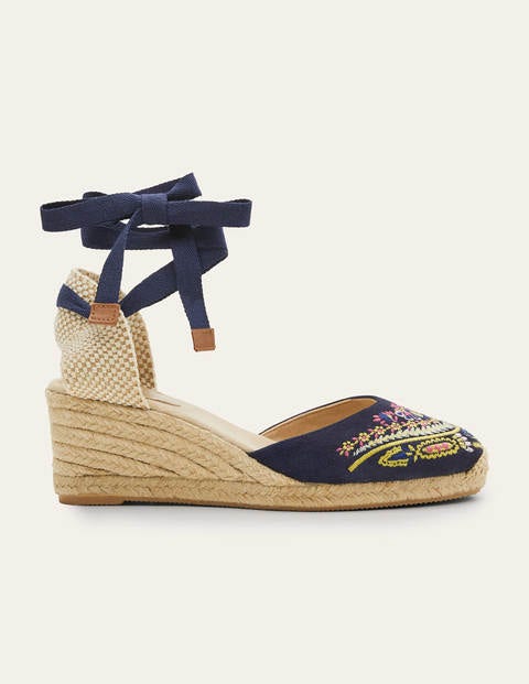 Compensées Cassie façon espadrilles - Brodé bleu marine Compensées Cassie façon espadrilles - Brodé bleu marine