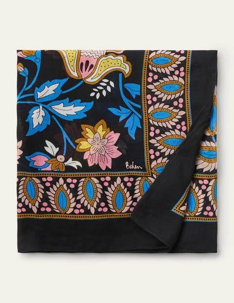 Print Scarf - Black, Summer Chintz Print Scarf - Black, Summer Chintz