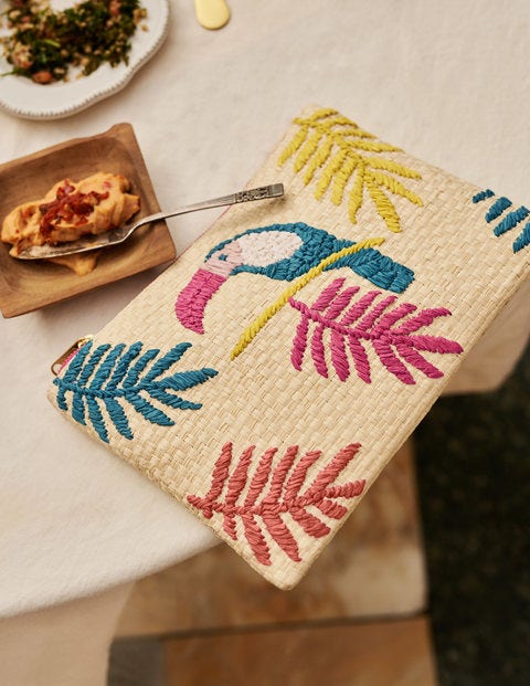Embroidered Raffia Keepsake - Natural Toucan Embroidered Raffia Keepsake - Natural Toucan