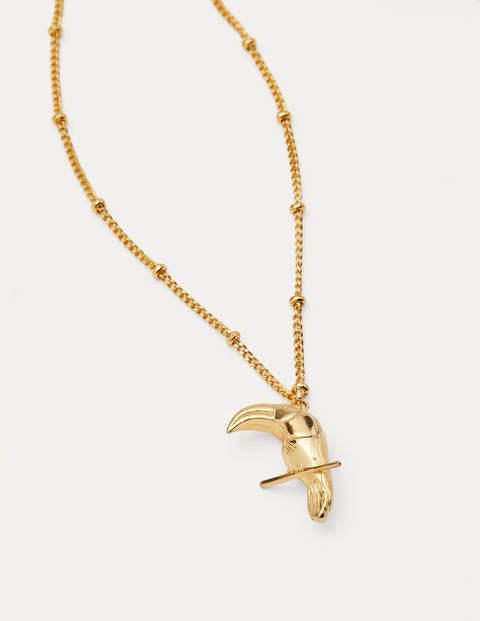 Halskette mit Tropen-Anhänger - Gold-Metallic, Tukan Halskette mit Tropen-Anhänger - Gold-Metallic, Tukan