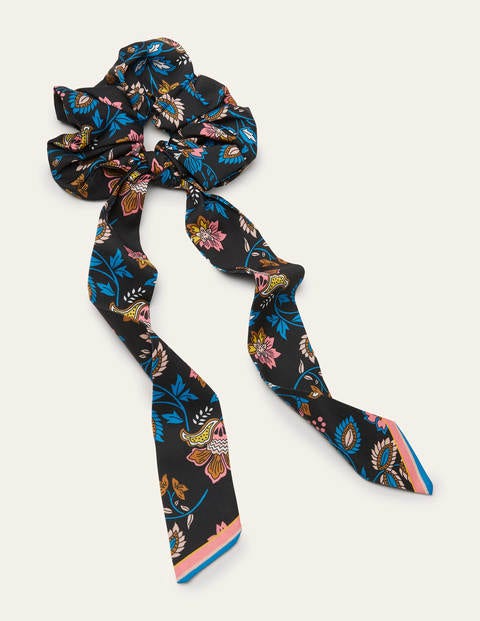 Scarf Scrunchie - Black, Summer Chintz. Scarf Scrunchie - Black, Summer Chintz.