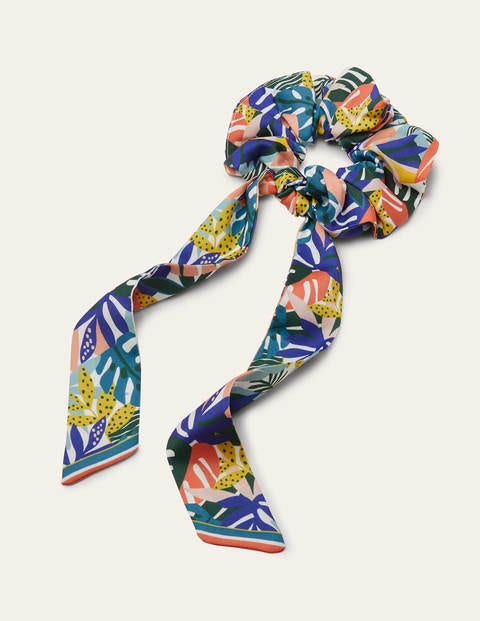 Scarf Scrunchie - Ivory, Leafy Tropics Scarf Scrunchie - Ivory, Leafy Tropics