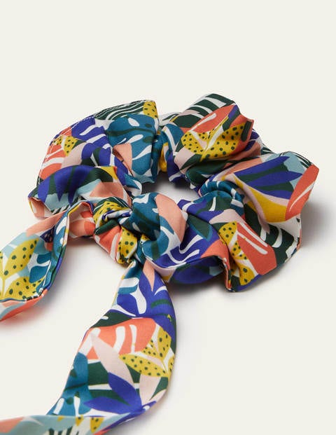 Scarf Scrunchie - Ivory, Leafy Tropics Scarf Scrunchie - Ivory, Leafy Tropics