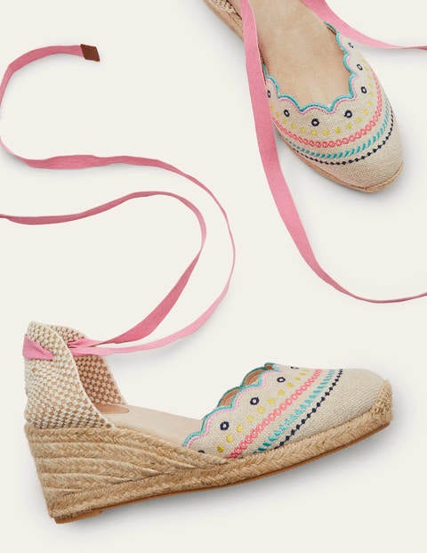 Winifred Espadrille Wedges - Natural Embroidered Winifred Espadrille Wedges - Natural Embroidered