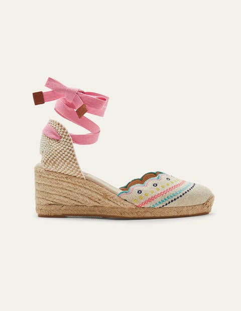 Winifred Espadrille Wedges - Natural Embroidered Winifred Espadrille Wedges - Natural Embroidered
