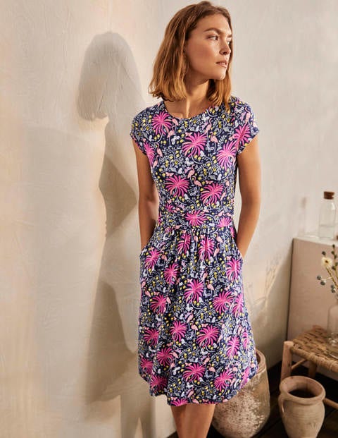 Amelie Jersey Dress - Navy, Tropical Charm Amelie Jersey Dress - Navy, Tropical Charm