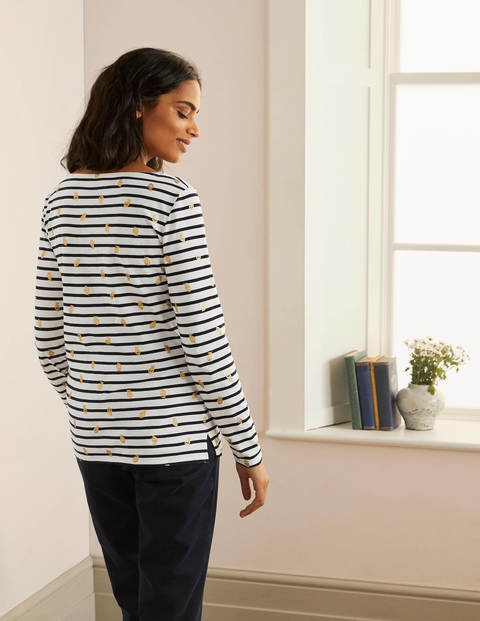Long Sleeve Breton - Ivory/ Navy, Foil Lemons Long Sleeve Breton - Ivory/ Navy, Foil Lemons