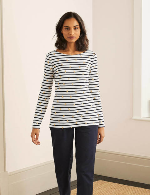 Long Sleeve Breton - Ivory/ Navy, Foil Lemons Long Sleeve Breton - Ivory/ Navy, Foil Lemons
