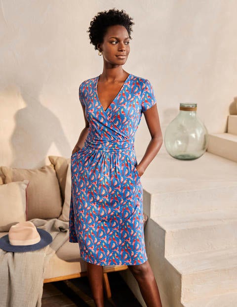 Lola Jersey Dress - Moroccan Blue, Parakeets Lola Jersey Dress - Moroccan Blue, Parakeets