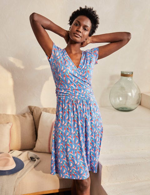 Lola Jersey Dress - Moroccan Blue, Parakeets Lola Jersey Dress - Moroccan Blue, Parakeets
