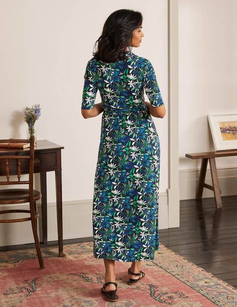 Lavinia Jersey Wrap Dress - Black, Tropical Palm Lavinia Jersey Wrap Dress - Black, Tropical Palm
