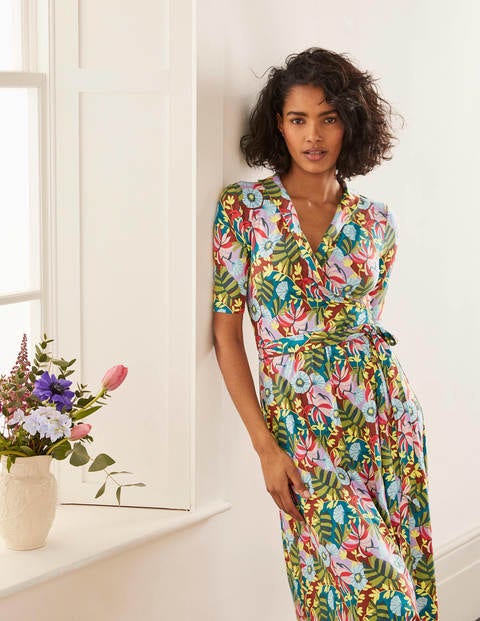 Lavinia Jersey Wrap Dress - Red Oak, Safari Palm Lavinia Jersey Wrap Dress - Red Oak, Safari Palm