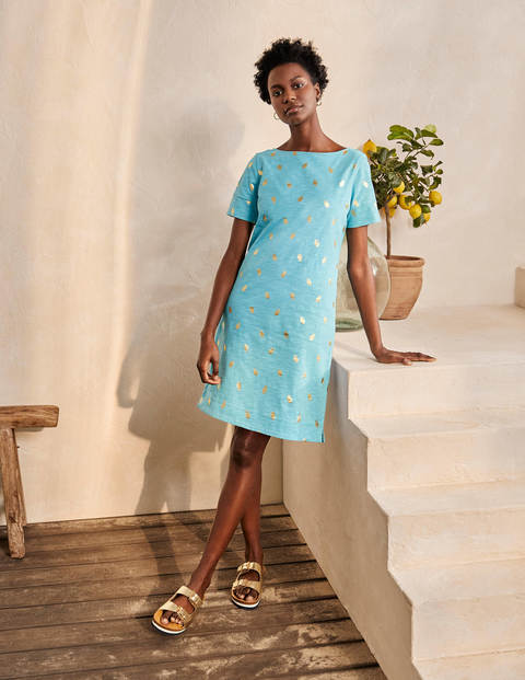Darcey Jersey T-shirt Dress - Aqua, Citrus Fruit Foil Darcey Jersey T-shirt Dress - Aqua, Citrus Fruit Foil