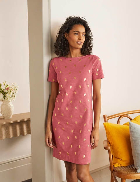 Darcey Jersey T-shirt Dress - Dusty Red, Citrus Fruit Foil Darcey Jersey T-shirt Dress - Dusty Red, Citrus Fruit Foil