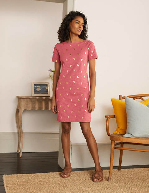 Darcey Jersey T-shirt Dress - Dusty Red, Citrus Fruit Foil Darcey Jersey T-shirt Dress - Dusty Red, Citrus Fruit Foil