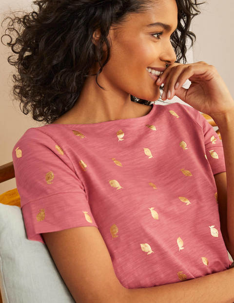 Darcey Jersey T-shirt Dress - Dusty Red, Citrus Fruit Foil Darcey Jersey T-shirt Dress - Dusty Red, Citrus Fruit Foil