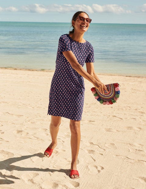 Darcey Jersey T-shirt Dress - Navy Cherry Red, Paisley Stamp Darcey Jersey T-shirt Dress - Navy Cherry Red, Paisley Stamp