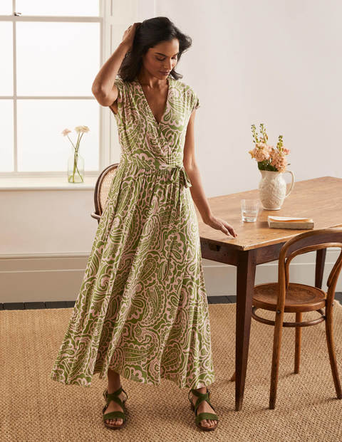 Eleanor Jersey Midi Dress - Pea, Summer Paisley
