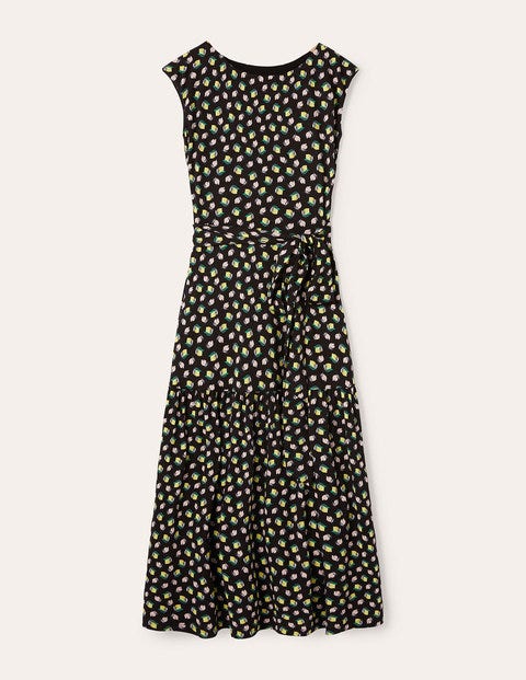 Eda Jersey Tiered Dress - Black, Citrus Fruit Eda Jersey Tiered Dress - Black, Citrus Fruit