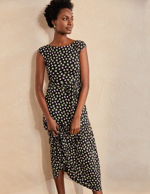 Eda Jersey Tiered Dress - Black, Citrus Fruit Eda Jersey Tiered Dress - Black, Citrus Fruit