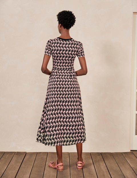 Lucinda Jersey Midi Dress - Black, Tropical Flamingo Lucinda Jersey Midi Dress - Black, Tropical Flamingo