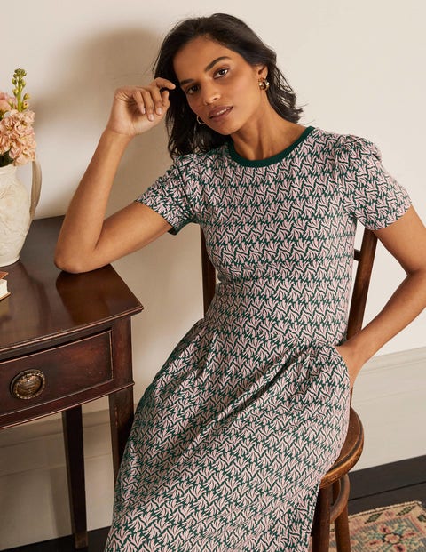 Lucinda Jersey Midi Dress - Palm Leaf, Swaying Coral Lucinda Jersey Midi Dress - Palm Leaf, Swaying Coral