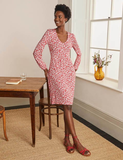 Hattie Jersey Dress - Cherry Red, Palm Hattie Jersey Dress - Cherry Red, Palm