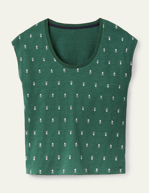 Fröhliches T-Shirt mit abgerundetem V-Ausschnitt - Palmblattgrün, Ananas Fröhliches T-Shirt mit abgerundetem V-Ausschnitt - Palmblattgrün, Ananas