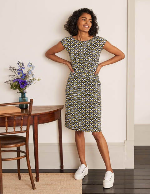 Florrie Jersey Dress - Chartreuse, Floral Fan Florrie Jersey Dress - Chartreuse, Floral Fan
