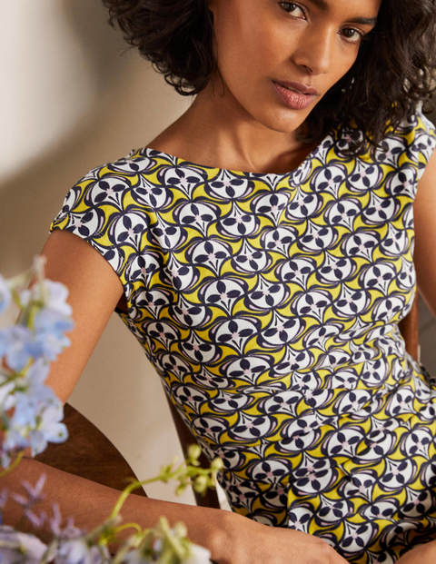 Florrie Jersey Dress - Chartreuse, Floral Fan Florrie Jersey Dress - Chartreuse, Floral Fan