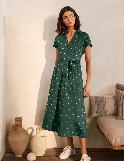 Thomasina Jersey Shirt Dress - Palm Leaf, Polka Dot Spaced Thomasina Jersey Shirt Dress - Palm Leaf, Polka Dot Spaced