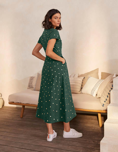 Thomasina Jersey Shirt Dress - Palm Leaf, Polka Dot Spaced Thomasina Jersey Shirt Dress - Palm Leaf, Polka Dot Spaced