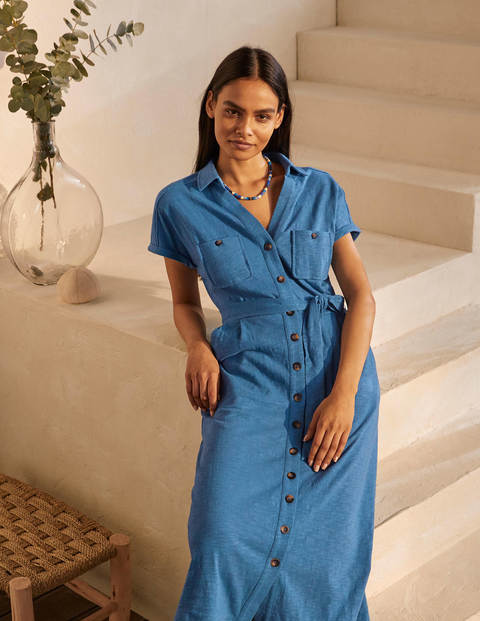 Thomasina Jersey Shirt Dress - Azure Thomasina Jersey Shirt Dress - Azure