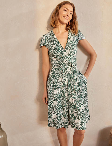 Evangeline Jersey Wrap Dress - Palm Leaf, Tropical Charm Evangeline Jersey Wrap Dress - Palm Leaf, Tropical Charm