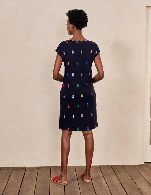 Polly Embroidered Dress - Navy, Pineapple Embroidery Polly Embroidered Dress - Navy, Pineapple Embroidery